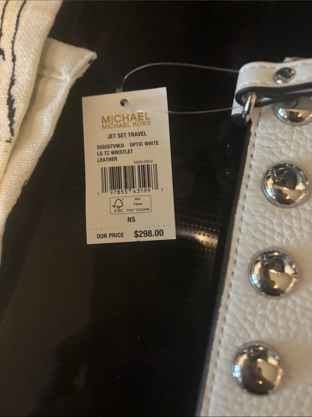 Michael Kors White Pebbled Leather Studded Wristlet Clutch with Silver Studs